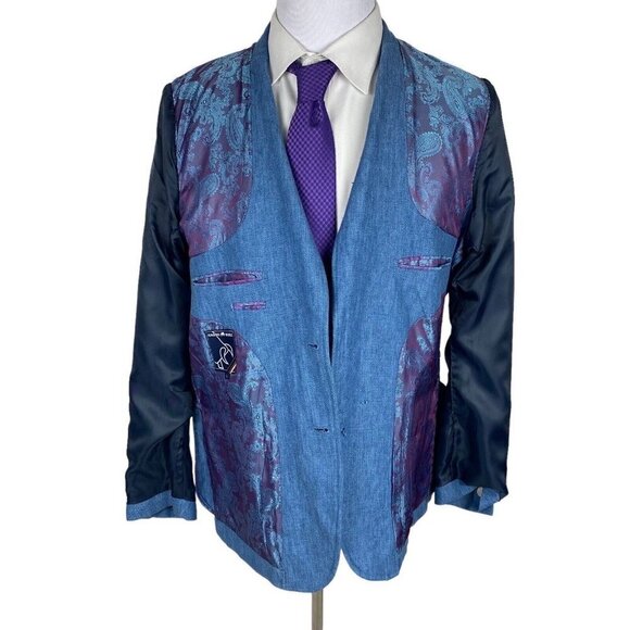 Raging Bull 100% Linen Sport Coat 42/Large Blue Blazer Jacket Unstructured - Picture 8 of 16